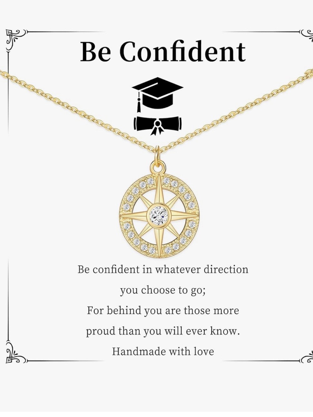 Gold Compass Pendant Necklace - Be Confident graduation gift